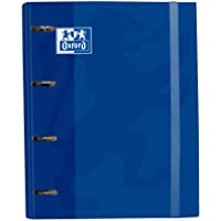 Archivador 4 anillas con recambio y goma Oxford- Tapa Extradura A4+ con Recambio 100 Hojas- Cuadrícula 5x5- Color Azul